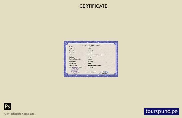 listo para imprimir la plantilla PSD del certificado de defunción de Letonia